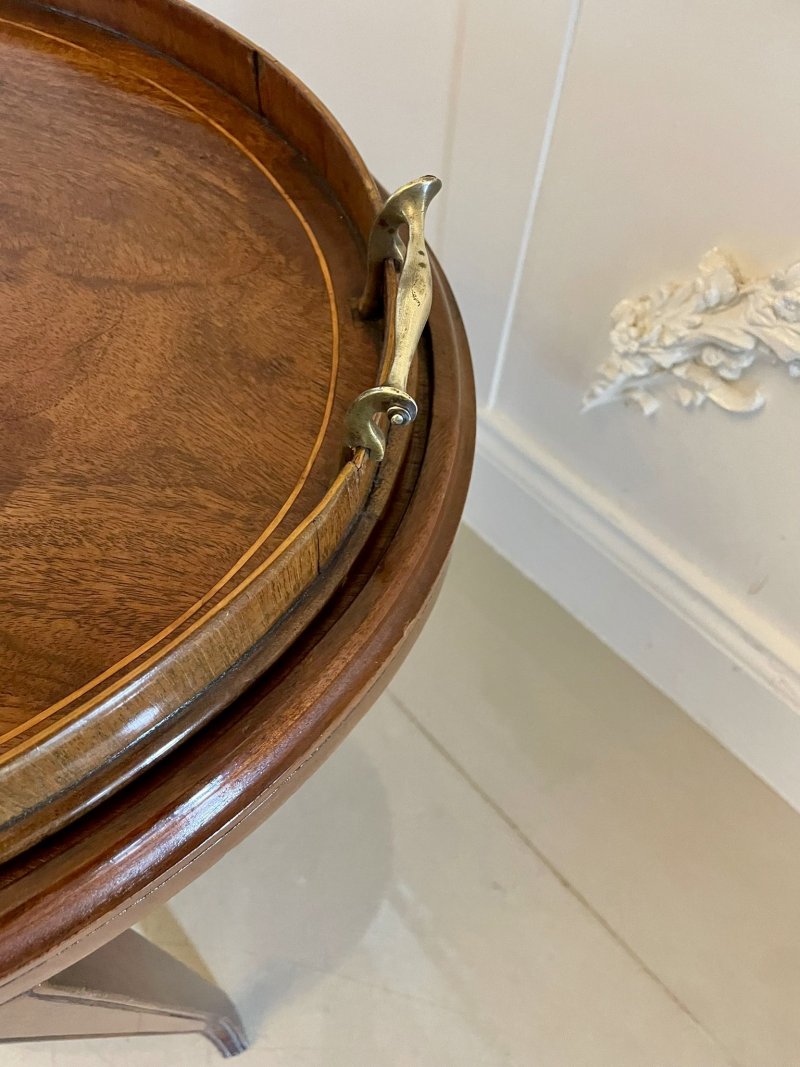 Large Antique Edwardian Oval Quality Figured Mahogany Tea Tray on Stand - Image 10